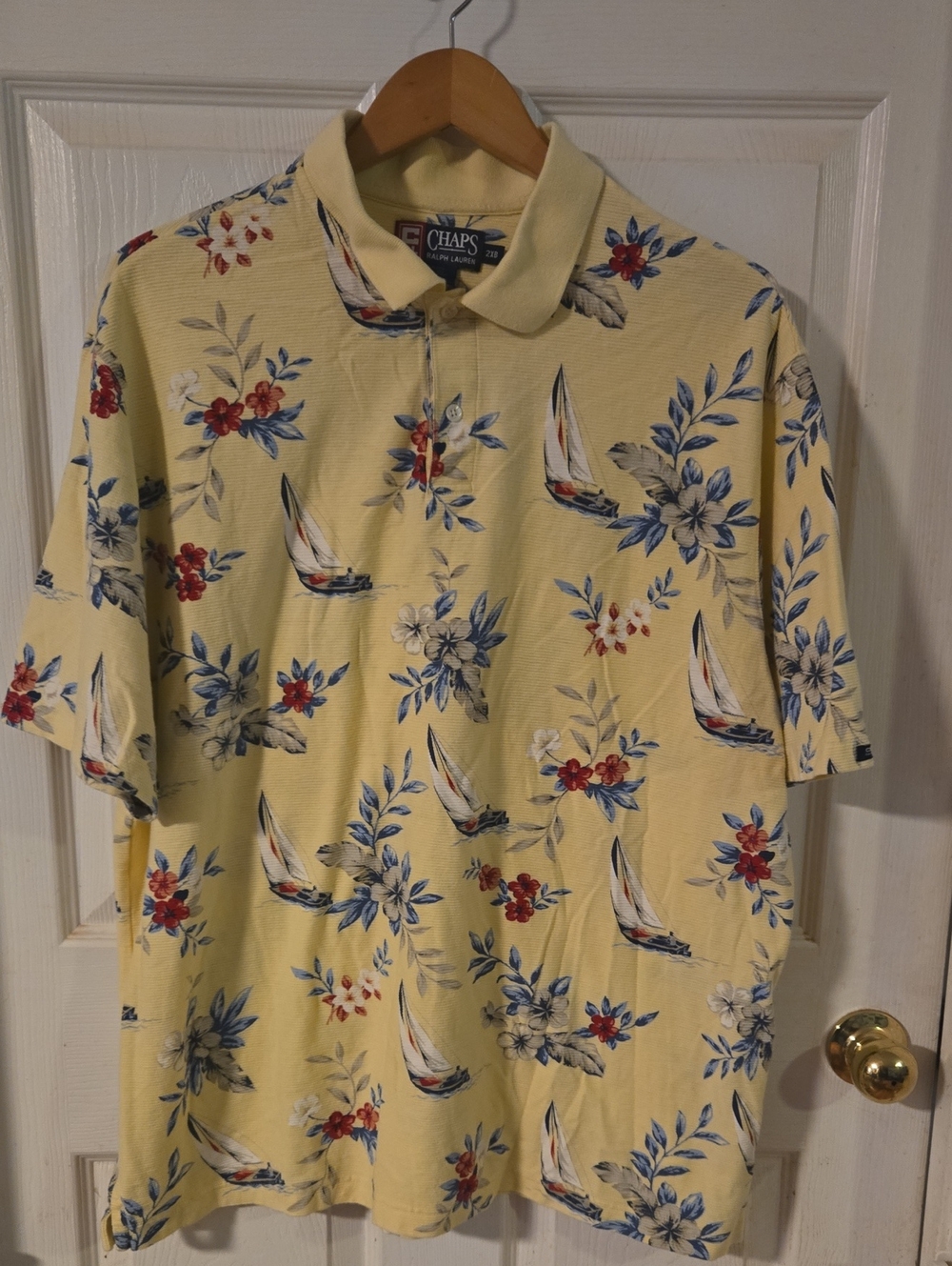 Chaps Ralph Lauren Yellow Floral Sailboat Polo Shirt